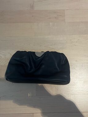 Black Leather Ruched Clutch and Crossbody bag